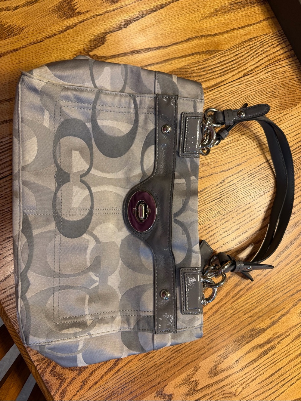 Coach Gray Signature Canvas Tote with Dark Leather Trim